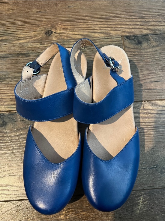 Dansko Shoes - Dansko Women’s Blue Leather Ankle-Strap Flats